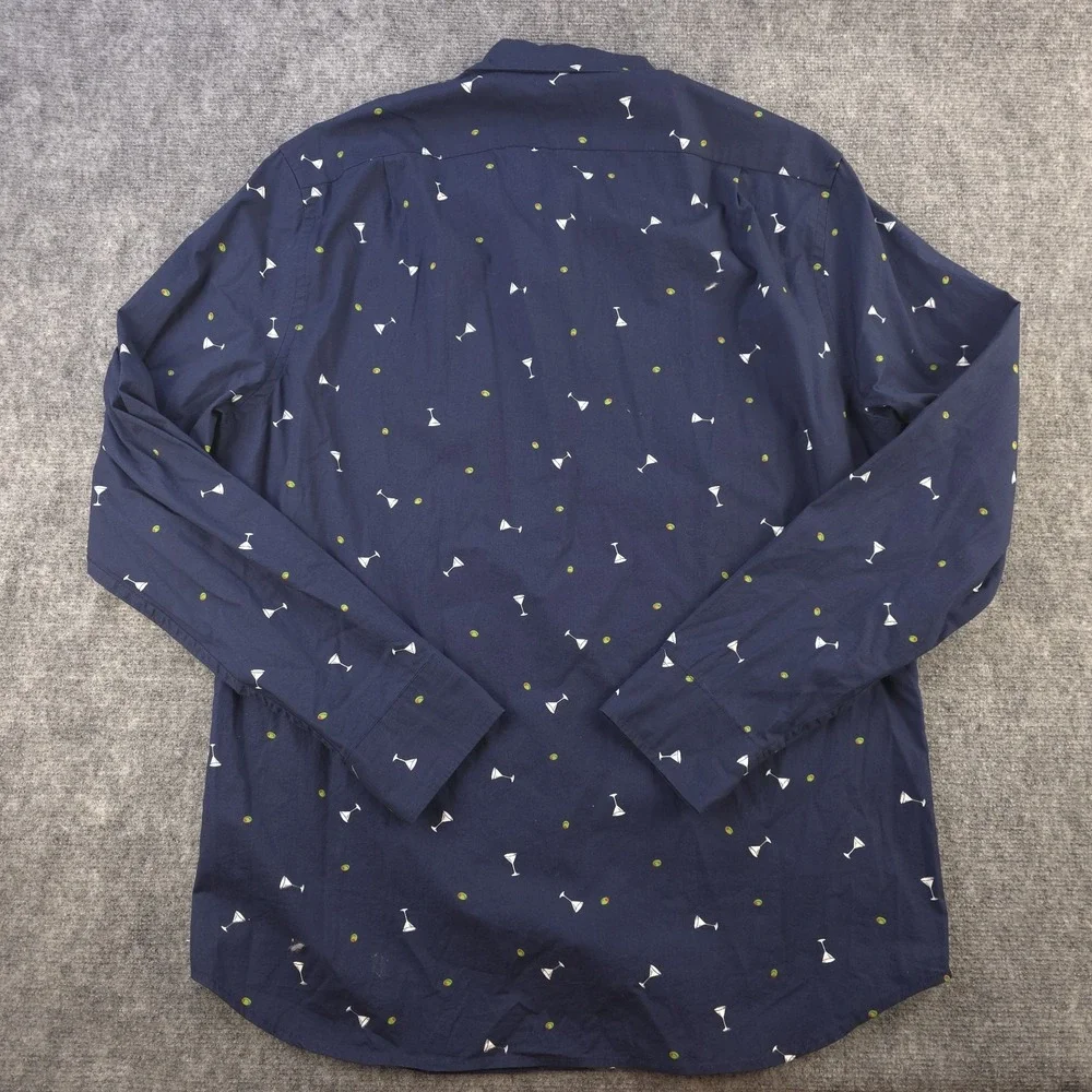J Crew Shirt Large Martini Glass Geometric‎ Long Sleeve Button Down Flex Washed